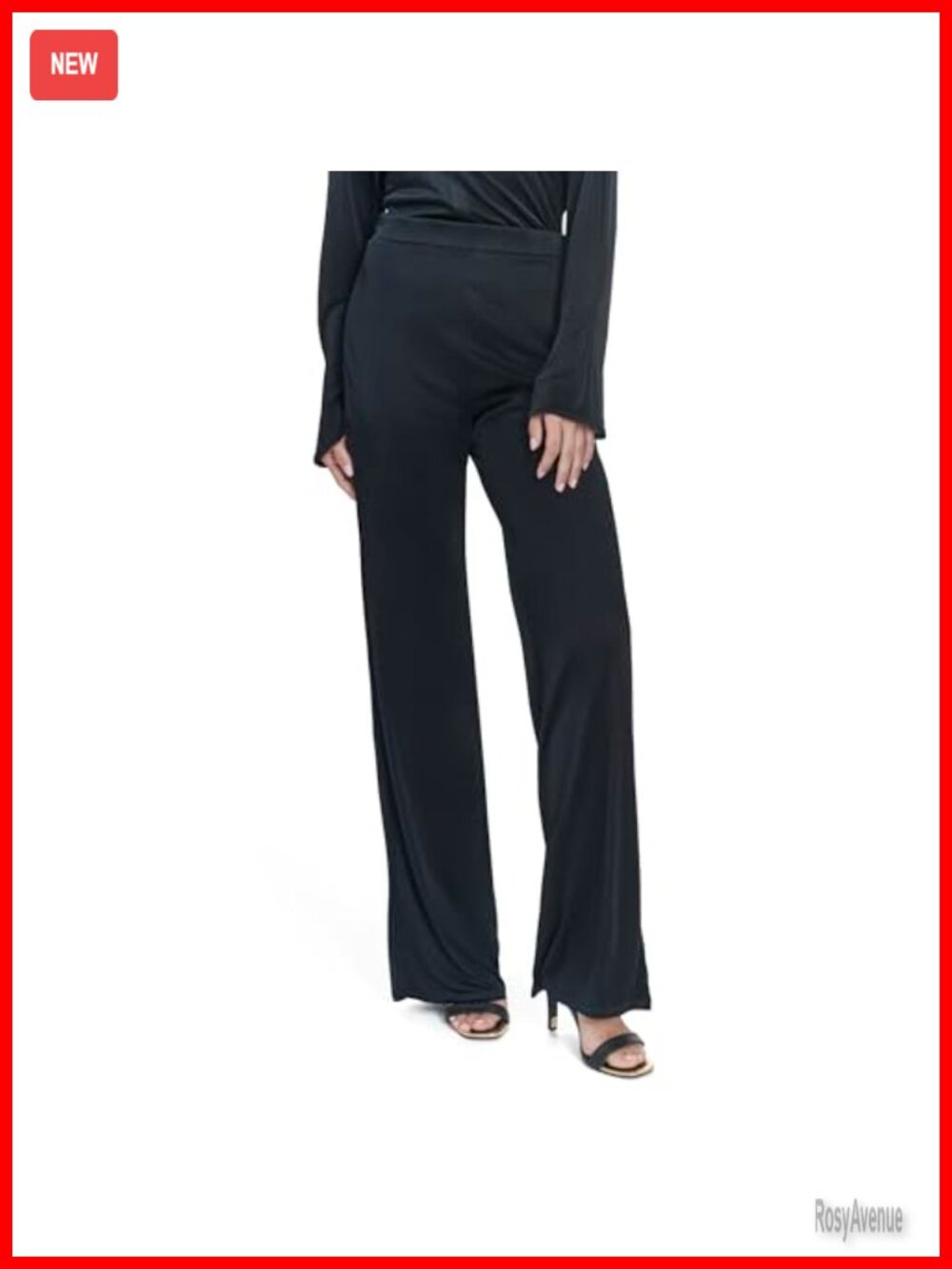 HALSTON Women's Pull On Wide Leg Trousers Mid Rise Flat Front